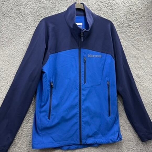 Marmot Men's Large Blue Soft Shell Jacket Full Zip M3 Zip Pockets Outdoors EUC - Picture 5 of 11